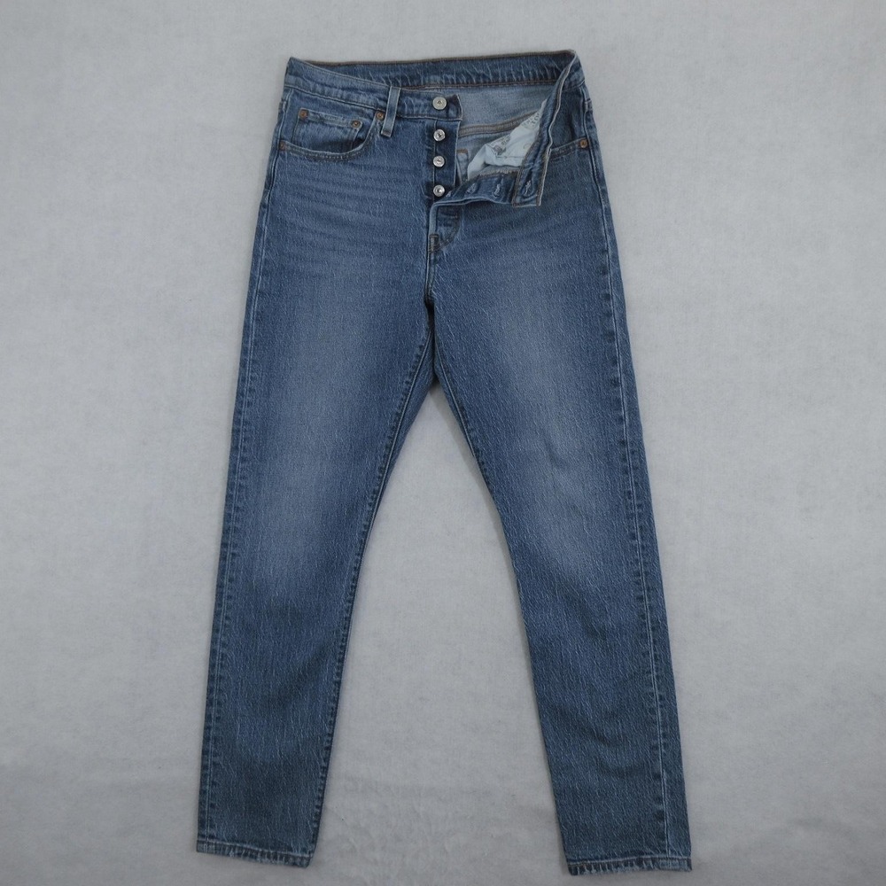 Levis 501 Skinny Jeans Womens‎ W28 L30 Blue Medium Wash High Rise Stretch Denim